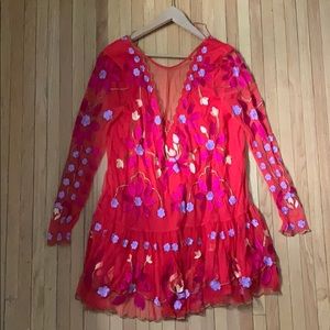 Free People Embroidered Floral Drop Waist Dress